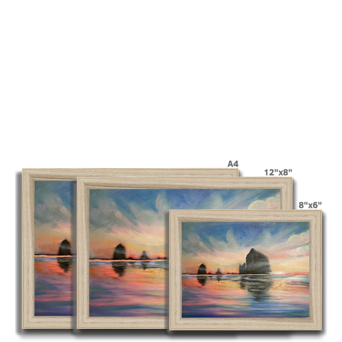 Sunset at Haystack Rock Framed Print