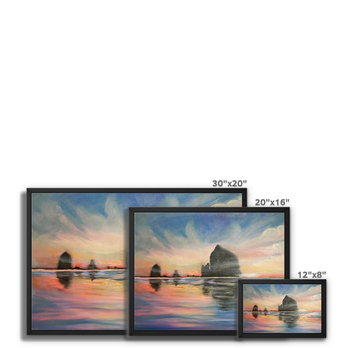 Sunset at Haystack Rock Framed Canvas
