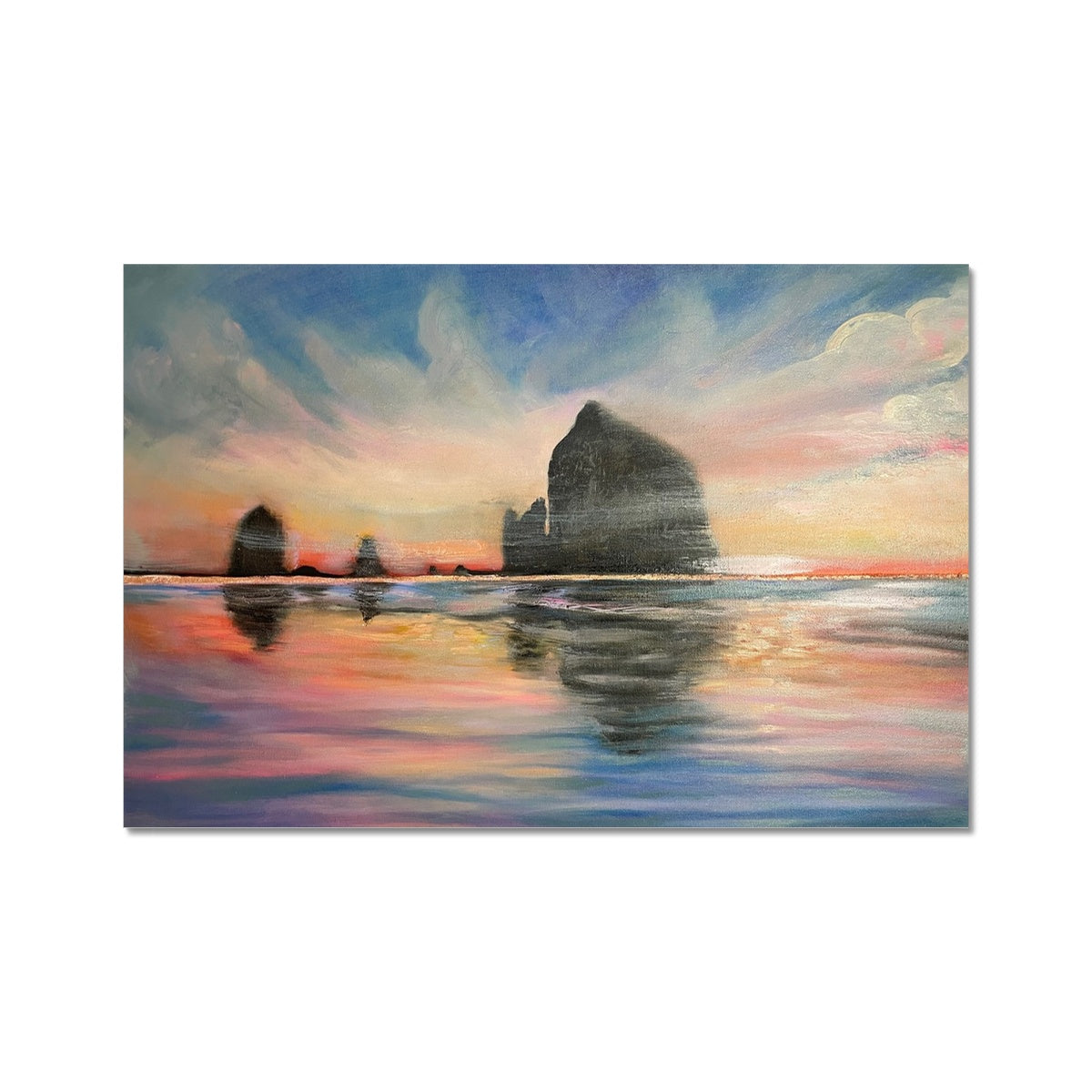 Sunset at Haystack Rock Photo Art Print