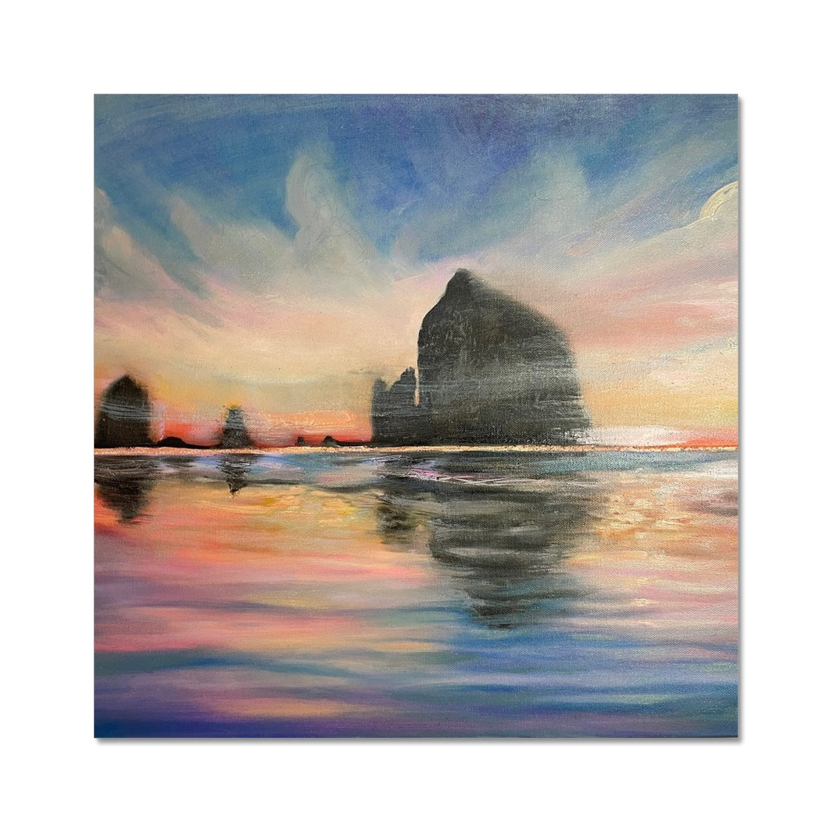Sunset at Haystack Rock Photo Art Print