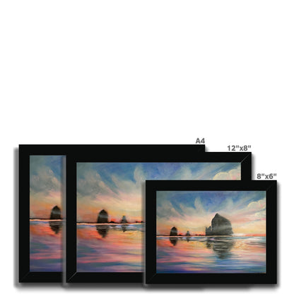 Sunset at Haystack Rock Framed Print