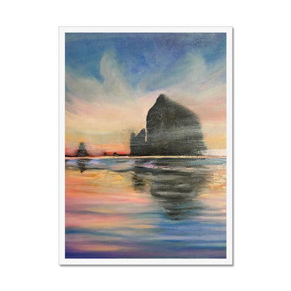 Sunset at Haystack Rock Framed Print