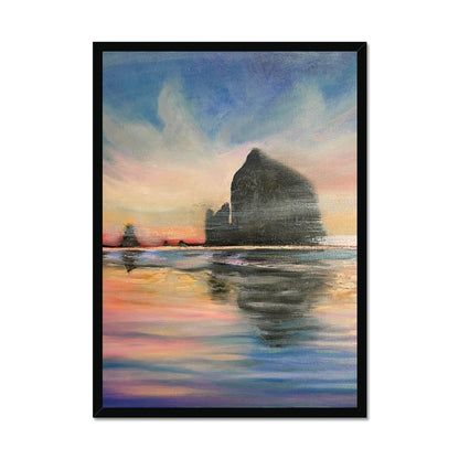 Sunset at Haystack Rock Framed Print