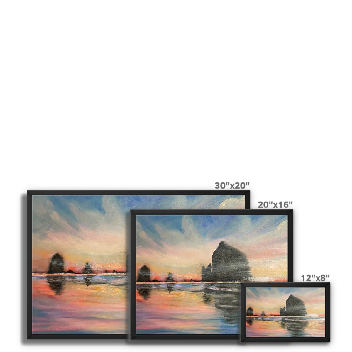 Sunset at Haystack Rock Framed Canvas