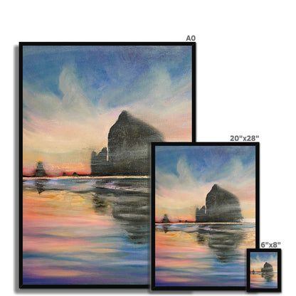 Sunset at Haystack Rock Framed Print