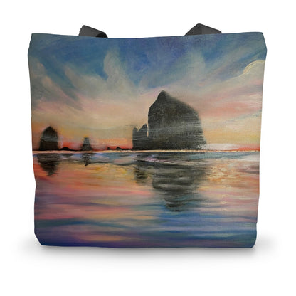 Sunset at Haystack Rock Canvas Tote Bag