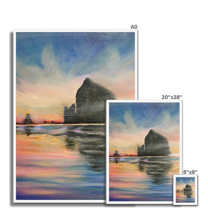Sunset at Haystack Rock Framed Print