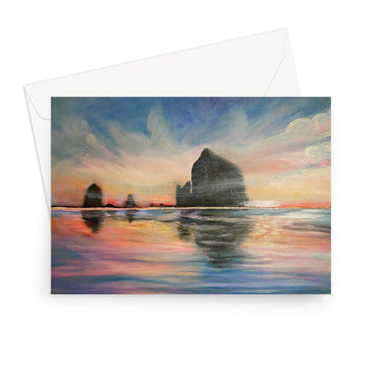 Sunset at Haystack Rock Greeting Card