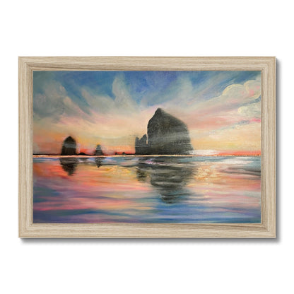 Sunset at Haystack Rock Framed Print