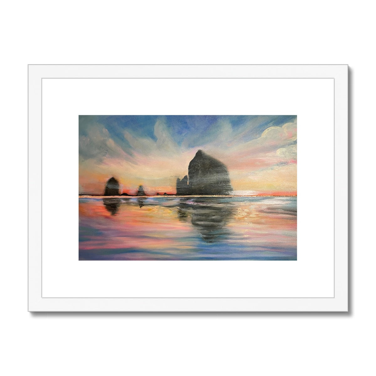 Sunset at Haystack Rock Framed & Mounted Print