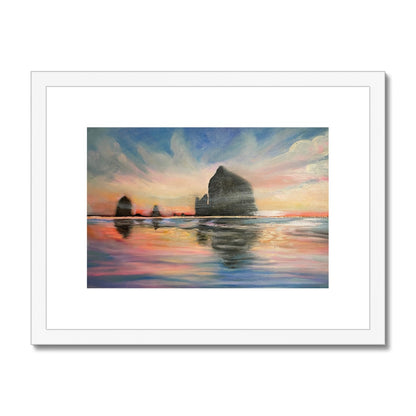 Sunset at Haystack Rock Framed & Mounted Print